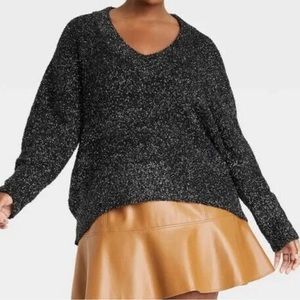 Ava & Viv Women's Plus Size Black Lurex V-Neck Shimmery Knit Sweater Size 4X